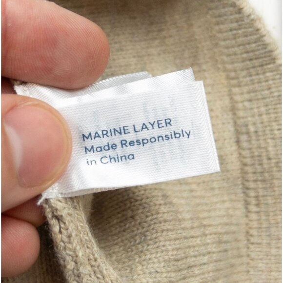 Marine Layer Striped Sweater Men's Medium Beige Blue Merino Wool Blend Collared - Picture 7 of 14